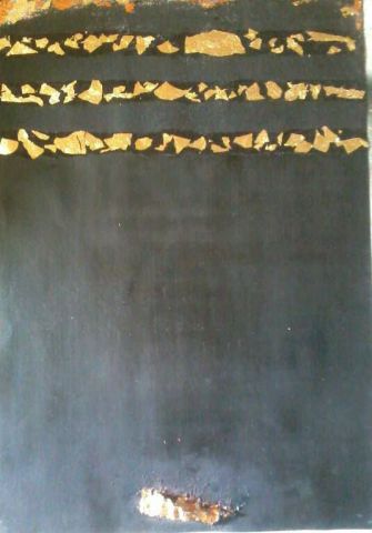 Peinture : « Al Kaaba » toile estampillée de feuilles d’or (abstrait)